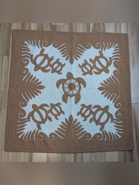 Tiare Hawaii Tan and White Hawaiian Appliqué Quilt And Wall Hanging